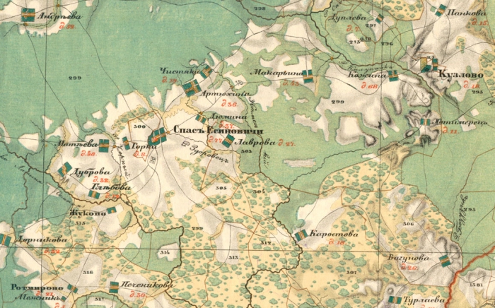 Погост Спас-Ясеновичи на карте Менде. 1850 г.